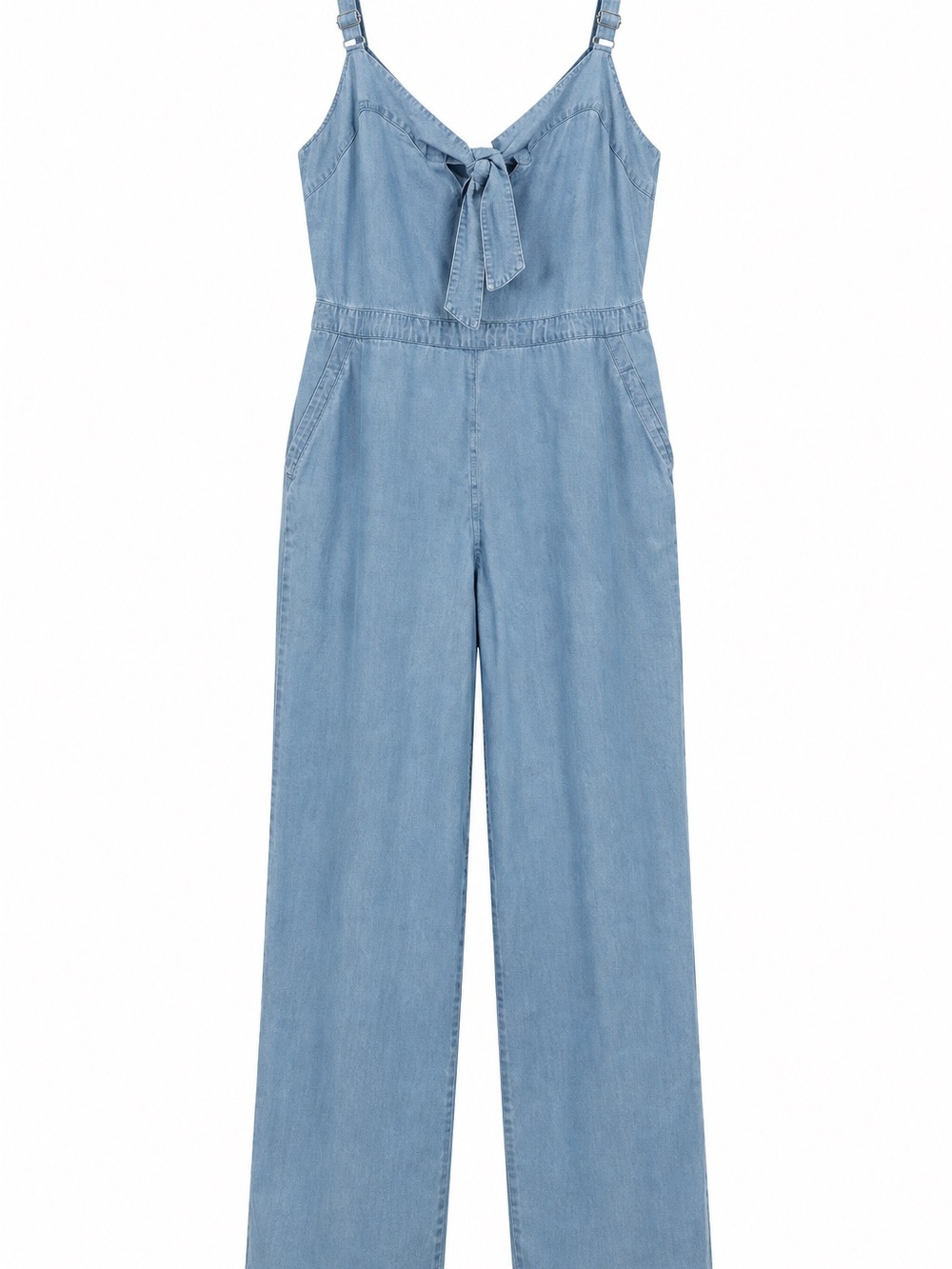 Forever 21 Light Wash Denim Tie-Front Flare Jumpsuit